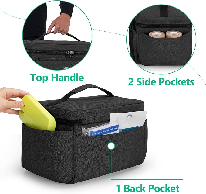 Small Medicine Storage Bag, Empty Family First Aid Kits Case, Black | Emergency Medical Supplies for Home Care, Pill Bottle Organizer, Multifunctional Bag for Medical Use, Dormitory, Travel