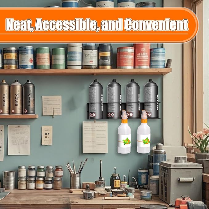 Spray Can Holder Rack, Steel Wall Mounted Spray Bottle Holder | Heavy Duty Garage Tool Utility Storage Rack, Holds 100 lbs