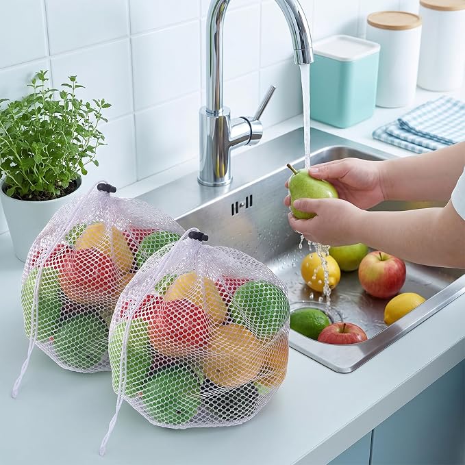 3 Pcs Small Mesh Laundry Bags with Drawstring, 12"×16" Travel Nylon Laundry | Machine Washable Laundry Bags for Delicates White Mesh Wash Bags for Storage Clothes Socks Jewelry Gifts Toys Fruit