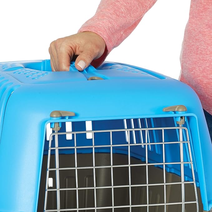 Spree by MidWest 19-Inch Travel Carrier, Blue, Fits Pets up to 10 lbs | Hard-Sided Pet Carrier, Steel Door, Ventilated Design, Locking Tabs, Easy Assembly