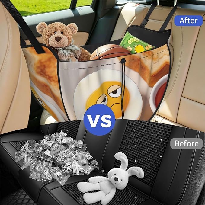 Egg Rolling Eyes Car Seat Organizer-Backseat Storage Bag for Travel | Waterproof Durable. Holds Snacks Gear Essentials. Fits Most Cars.