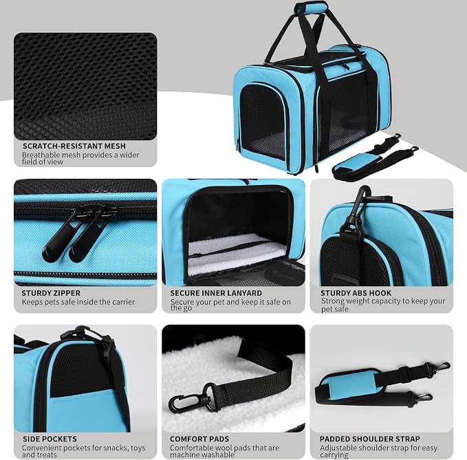 Pet Carriers Soft-Sided Airline Approved Carrier Bag for Small Cats Dogs (Medium,Blue)