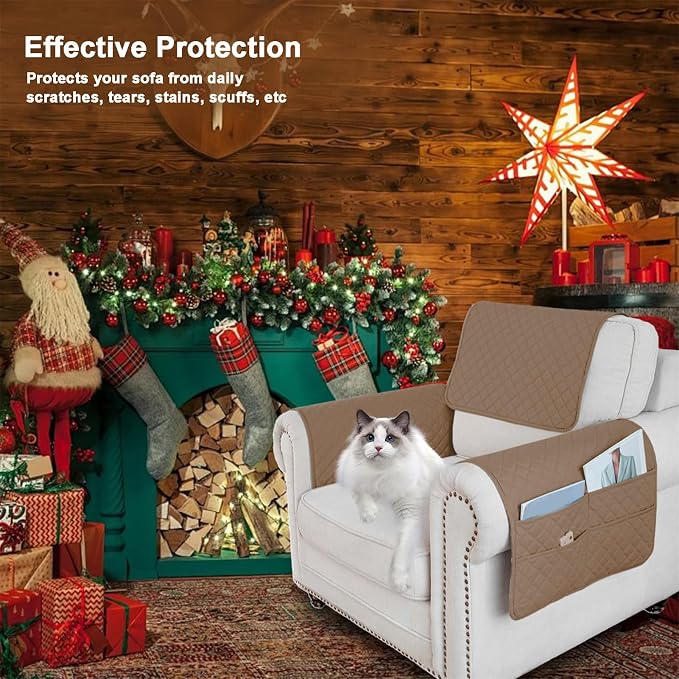 Large Polyester Armrest and Headrest Covers with 2 Pockets | Soft, smooth polyester resists daily wear nonslip silicone backing helps shield recliners and sofas from pet scratches