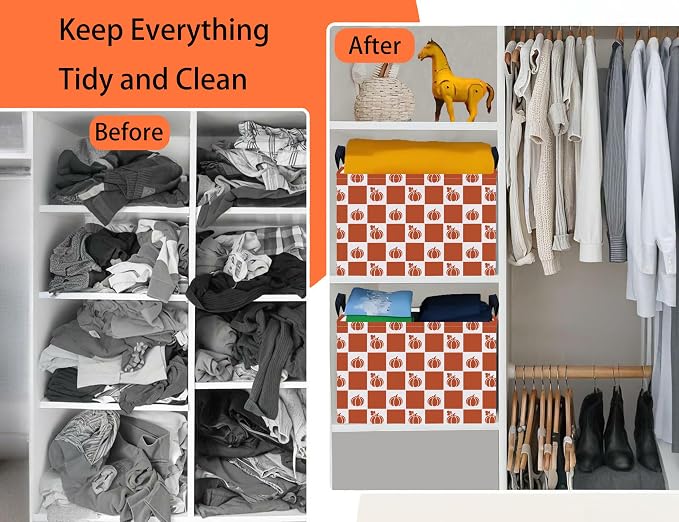 Large Halloween Themed Candy Gift Boo Basket for Kids Baby Personalized Adults Storage Bin Fall Decor(Grid Pumpkin)
