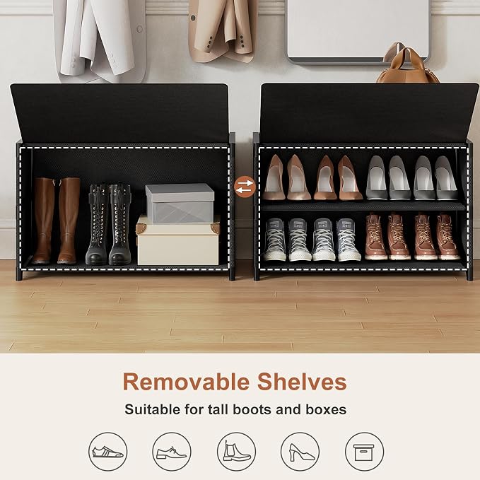 3 Tier Shoe Cabinet with Door, 12-Pair Storage, Black | Compact for Small Closets, Holds Heels, Sneakers, Boots, Door for Dust Pet Protection, Quick Easy Set Up