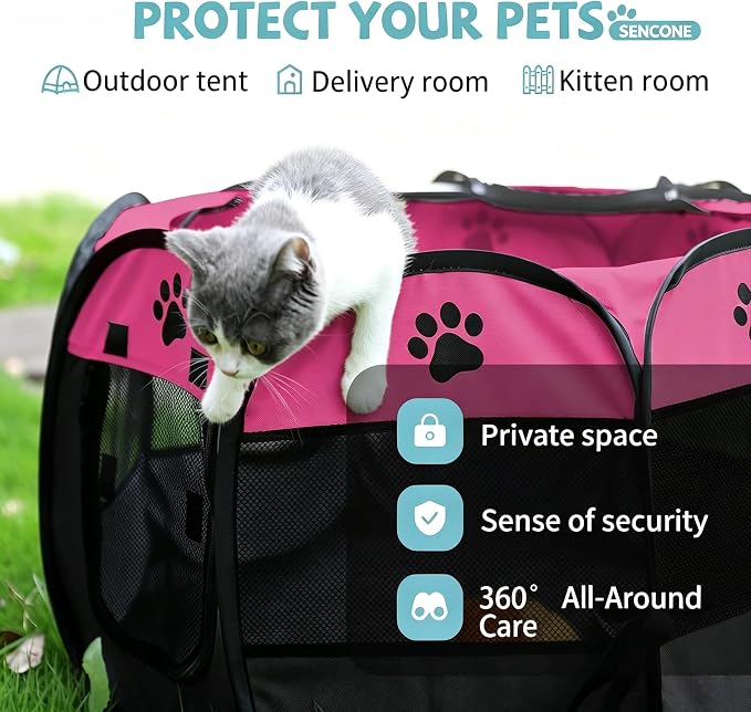 SENCONE Portable Pet Playpen for Cats, Kittens, Puppies, Indoor/Outdoor, S | Pop-Up/Fold-Flat Tent for Storage/Travel • Play & Exercise Pen for Small/Growing Pets • Recovery & Whelping Space • Red