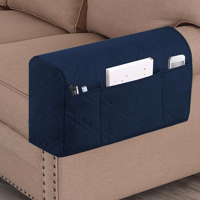 2-Pack Waterproof Armrest Covers for Couches & Chairs – Anti-Slip Furniture Protectors with Side Pockets, Washable Sofa Arm Covers, Universal Stretch Fit (Fits Most Armrests) (Navy)