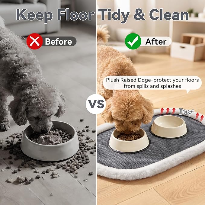 Pet Feeding Mat, Dog Food Mats Absorbent Pet Placemat for Food and Water Bowl with Non Slip Rubber Backing for Dog and Cat (12"x19", Gey)