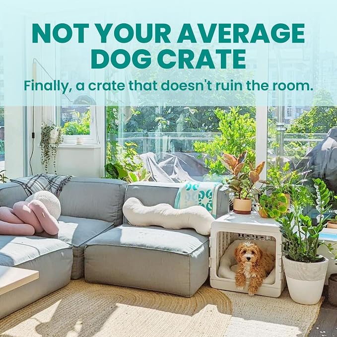 PAWD Collapsible Dog Crate, Portable Indoor Outdoor Kennel for Dogs 15–25 lbs, French Bulldog, Dachshund, Maltese, Pomeranian, Medium, 26" L x 20" W x 21" H, 12 lbs, White
