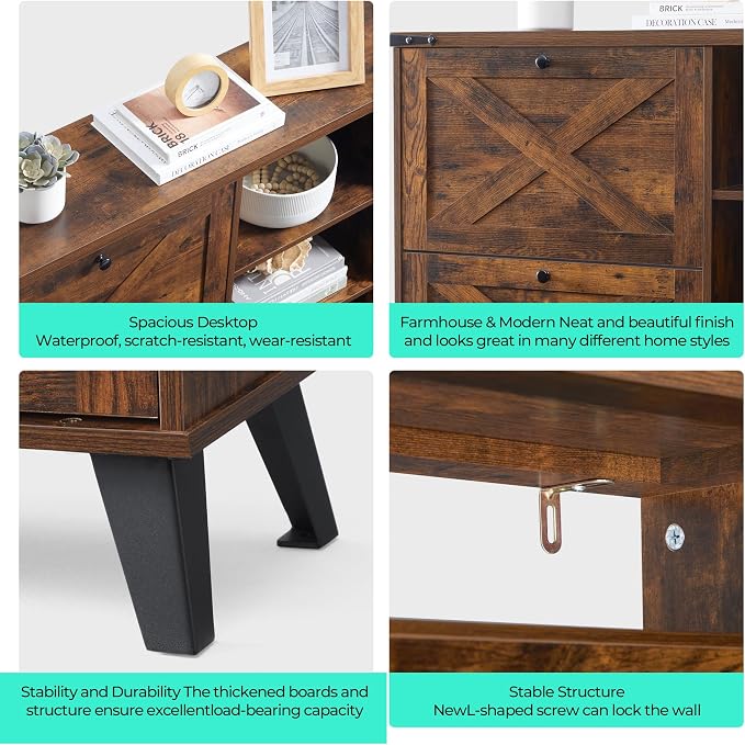 LINSY 63" Farmhouse Shoe Storage Cabinet Brown | Tall Flip-Drawer Shoe Rack for Entryway, Adjustable Shelves for Boots, Heels & Sneakers Wood Finish with Sturdy Metal Legs