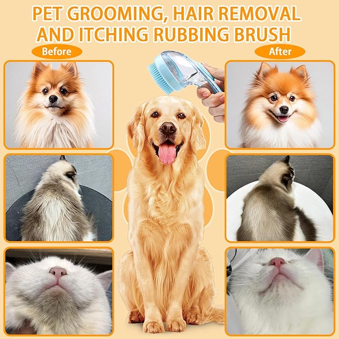 7 PCS Pet Bath Brush Set, Dog Bath Brush with Shampoo Dispenser, Cat Chin Cleaning Brush, Dog Toothbrush, Adjustable Glove Massage Brush, Pet Scrubber for Bathing Long Short Haired Dogs Cats (Green)