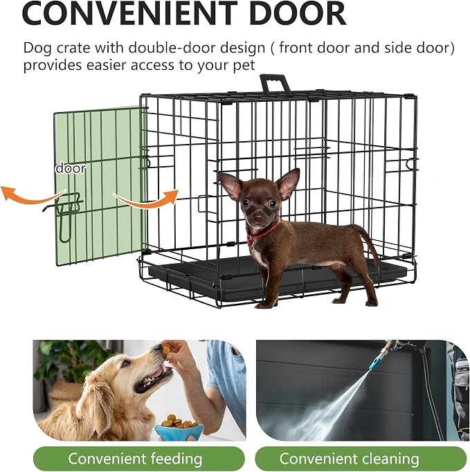 FDW Dog Crate 18-Inch Dog Cage Foldable Metal Kennel with Leakproof Tray Foldable Design Indoor Outdoor Use for Small Dogs,Dark Black