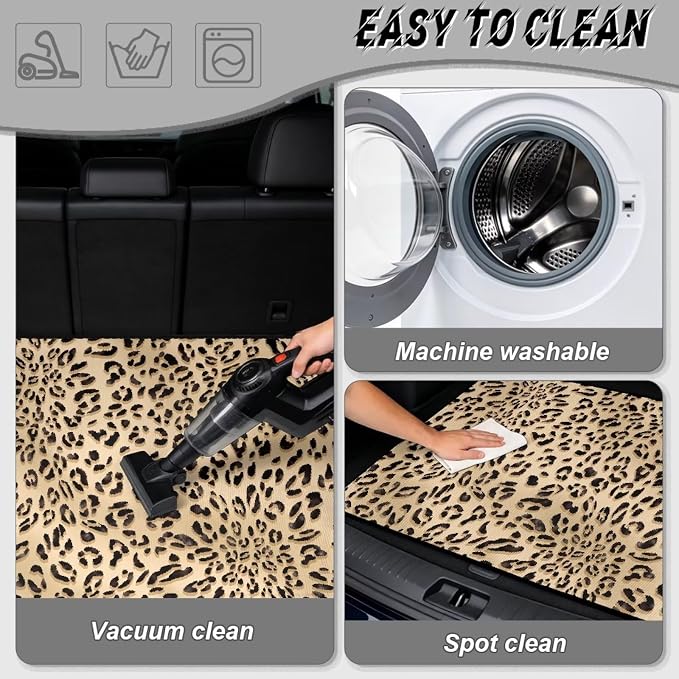Leopard Print 29" x 39" All Weather Truck Protection Cargo Liner, Non Slip Universal Car Trunk Mat for SUV Cars, Durable Washable Pet Friendly Rear Trunk Liners