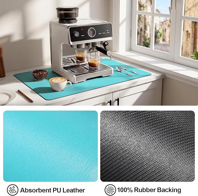 Ecotrim Coffee Mats for Coffee Bar Accessories, Turquoise 17" x 31.5"