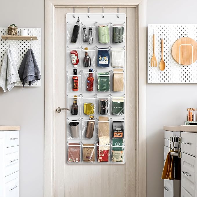 Simple Houseware 24 Pockets Large Clear Over the Door Shoe Organizer, White | 56" x 22.5", 4 Durable Metal Hooks, 5" x 9" Pocket Size, Multipurpose