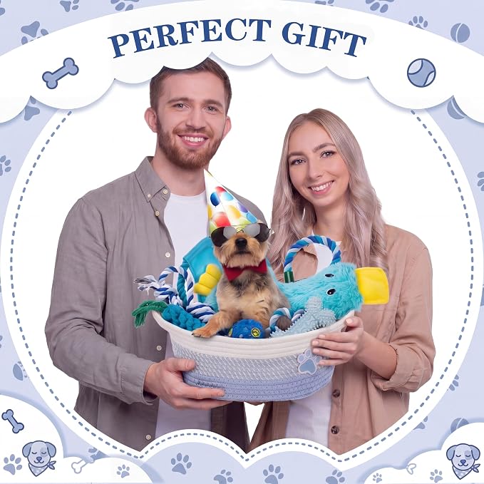 Zopeal Dog Toy Gift Basket Set for Puppy Birthday, Blue