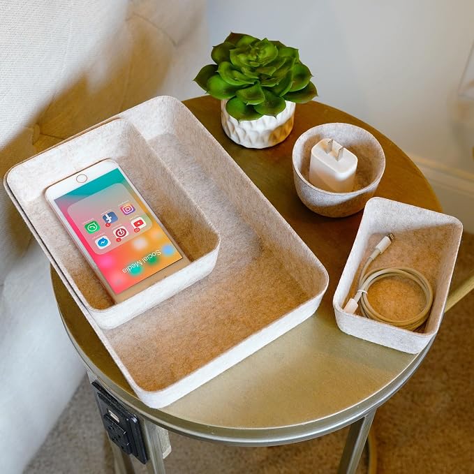 Welaxy 7pc Scandinavian Felt Desk Drawer Organizer Oatmeal Catchall Tray