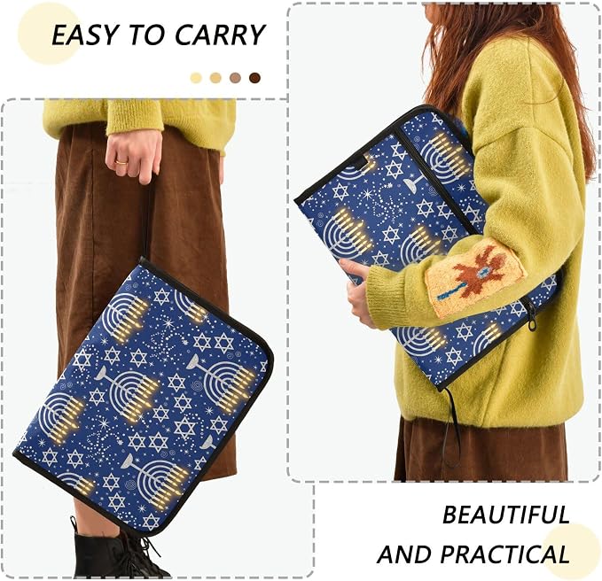 Blue Star Happy Festival Expanding File Folder with Sticky Labels, 13 Pockets Accordion File Folder Document Organizer Expandable Zip File Folder with Zipper Closure