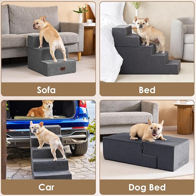 EHEYCIGA Dog Stairs for High Bed 25" H, Extra Wide Dog 5-Step, Grey | Pet Steps for Small Dogs and Cats for Bed, Non-Slip Balanced Pet Ramp Indoor