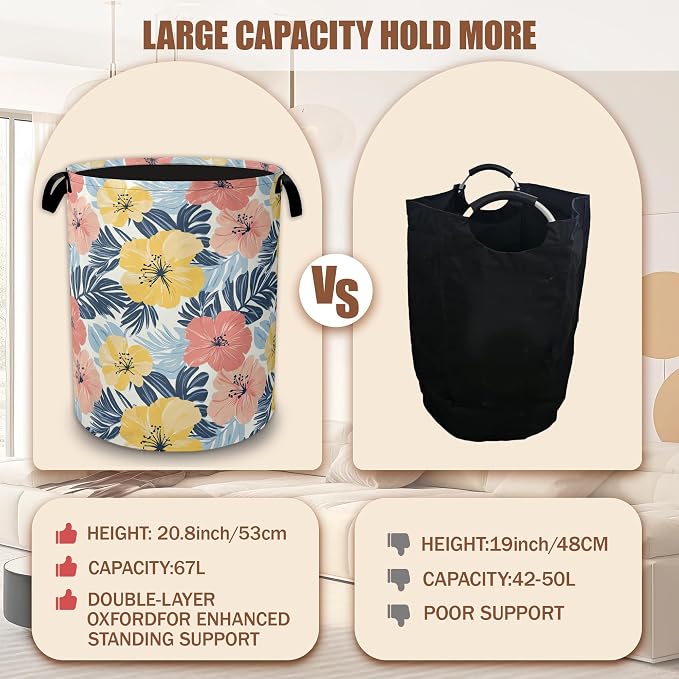 Hawaiian Laundry Basket,Waterproof Foldable Tropical Palm Leaves Laundry Hamper,Dirty Clothes Laundry Basket,Linen Bin Storage Organizer Collection 16" x 20.8"