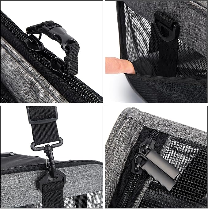 Wakytu Cat Carrier Soft for Medium or Large Cats for Car Travel Camping | 3 entrances & 5 vents, waterproof rip-stop, anti-escape locks, padded strap,dog carriers for small dogs