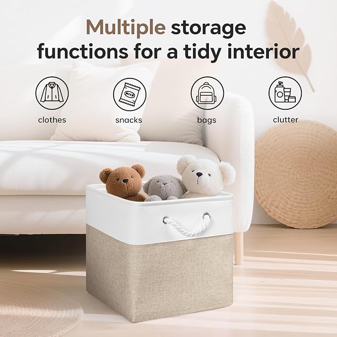 ECDYQXVU 13x13x13 Inch Storage Cube Bins Foldable Organizer Baskets 6 Pack | Soft Cotton Handles, Premium EVA Fabric, Hard Cardboard Bottom, Sturdy Metal Rim, Closet Shelf, Living Room, Bedroom, Laundry