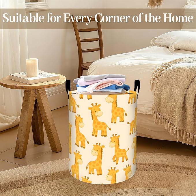 Giraffe Laundry Basket, Adorable Cartoon Wild Foldable Oxford Cloth, Waterproof Dirty Clothes Hamper with Handles, Clothing Storage Bin Toy Organizer for Bedroom Dorm Bathroom, 19.7"x15.7"