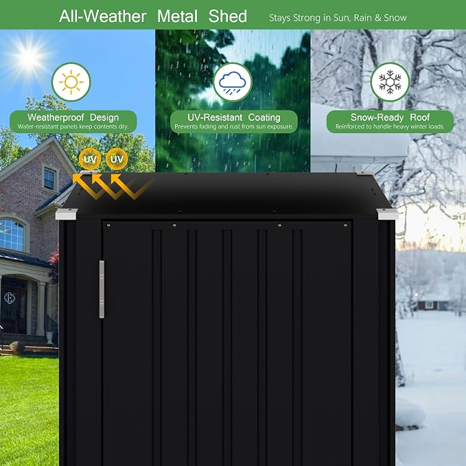 Devoko 22 Cuft Vertical Storage Shed Without Adjustable Shelves, Black | Metal Tool Garden Outdoor Storage Cabinet with Lockable Door for Patio Garden Backyard, Black