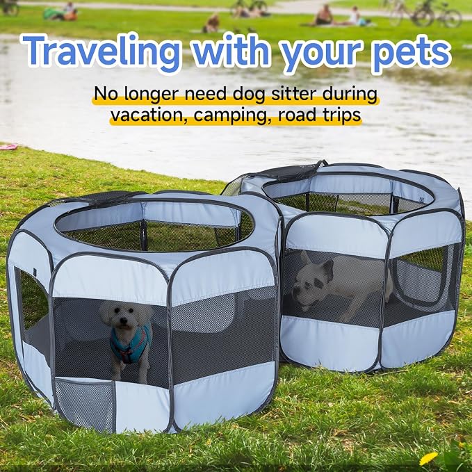 2-in-1 XLarge Portable Cat Playpen Assembly-Free for Indoor Cats Enclosed Pop Up Dog Play Pen Outdoor Puppy Pet Tent Crate House Condo Kitten Kennel Small Animals Cage(No Divider, Unified Space)