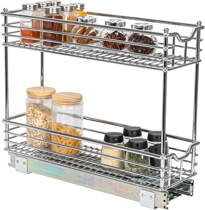 Household Essentials Glidez 2‑Tier Multipurpose Chrome‑Plated Steel Pull‑Out/Slide‑Out Under Cabinet Organizer, Chrome Finish