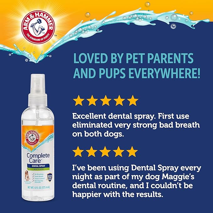 Arm & Hammer Complete Care Brushless Dental Kit for Dogs – Includes No-Brush Oral Gel + Dog Dental Spray, Fresh Breath, Tartar Control, Baking Soda Enhanced Dental Dog Supplies, 4oz