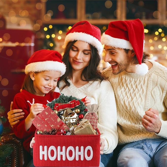 Christmas Gift Basket, Large Red Empty Storage Basket with Handle, Holiday Organizer for Toys, Gifts, Baby Items and Home Christmas Decorations