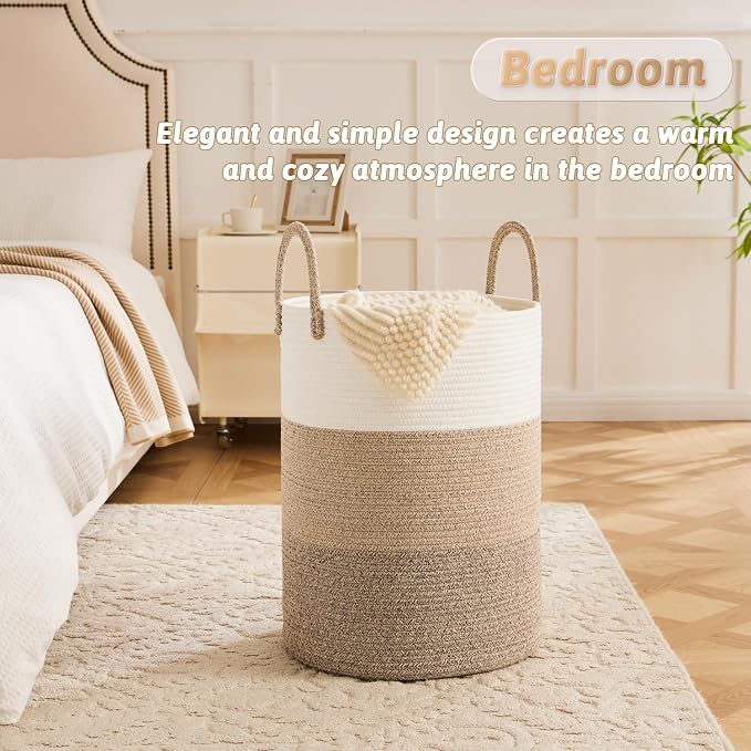Artfeel Laundry Basket,Woven Cotton Rope Laundry Hamper,40L for Decorative Storage of Dirty Clothes,Toys and Blankets in Bathroom,Bedroom and Living Room
