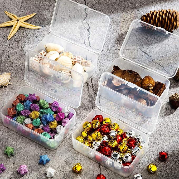SATINIOR 24 Packs Small Clear Plastic Beads Storage Containers Box with Hinged Lid for Storage of Small Items, Crafts, Jewelry, Hardware (3.5 x 2.4 x1.2 in)