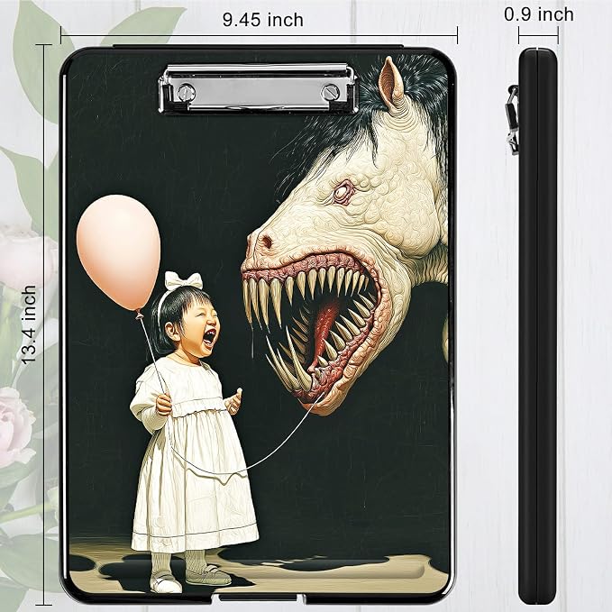 Heavy Duty Storage Clipboard, Slim Nursing Clipboard with Internal Pen Case, Portable File Organizer Case for A4 Letter Size Paper Office Medical Professionals, Girl Horse