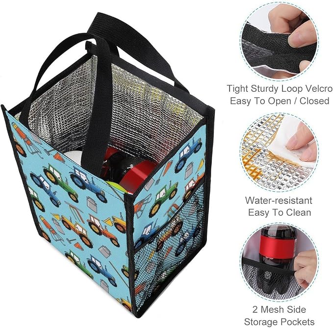 Reusable Thermal Lunch Totes Cooler Bag Portable Insulated Lunchbox Compatible with Milk Farm Tractors Food Organizer for Office Travel