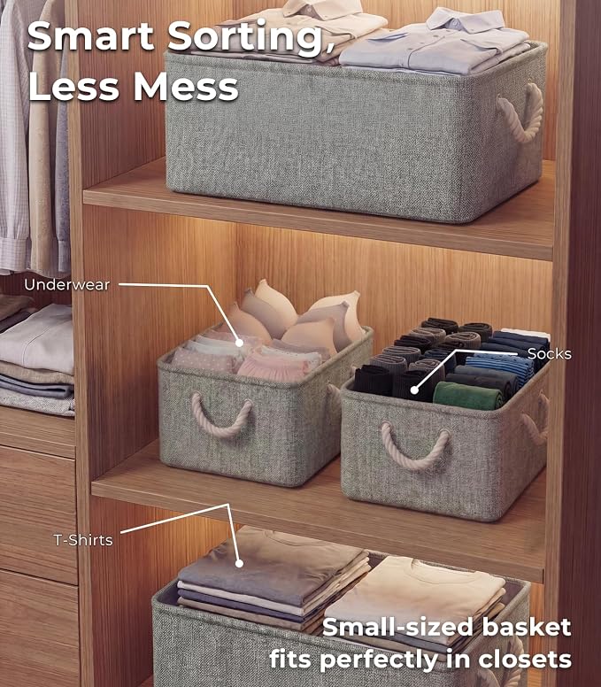 Storage Bins for Shelves - 11.8x7.9x5.2 inch Grey Small Storage Baskets for Organizing, Fabric Storage Cubes Closet Organizer for Home Nursery Gift Decorative (Gray)