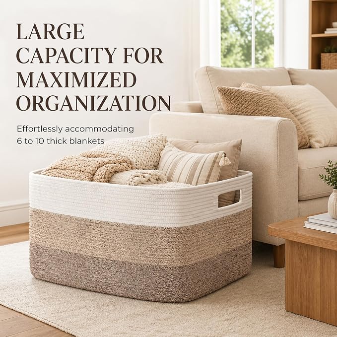 OIAHOMY Large Blanket Basket, 22”x17”x12” Laundry Baskets, Nursery Blanket Storage Living Room, Toy Storage With Handle, Rectangle Woven Baskets-Gradient Yellow