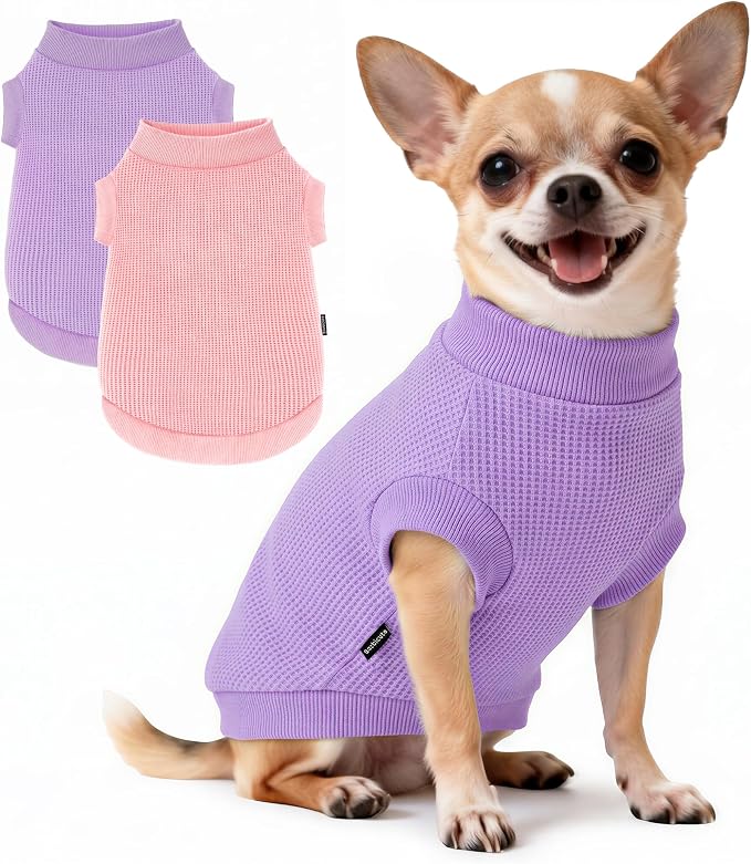 2 Pack Dog Shirt for Small Supplies Functional Waffle Dog Clothes Warm Soft Sweatshirt Outfit for Dogs Cats Pet Apparel
