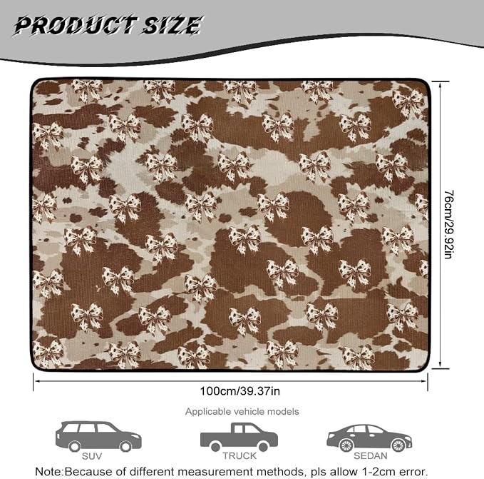 Howilath Brown Cow Print Bow Car Trunk Mat All Weather Cargo Liner Non-Slip All Weather Rear Trunk Protection Auto Interior Accessory