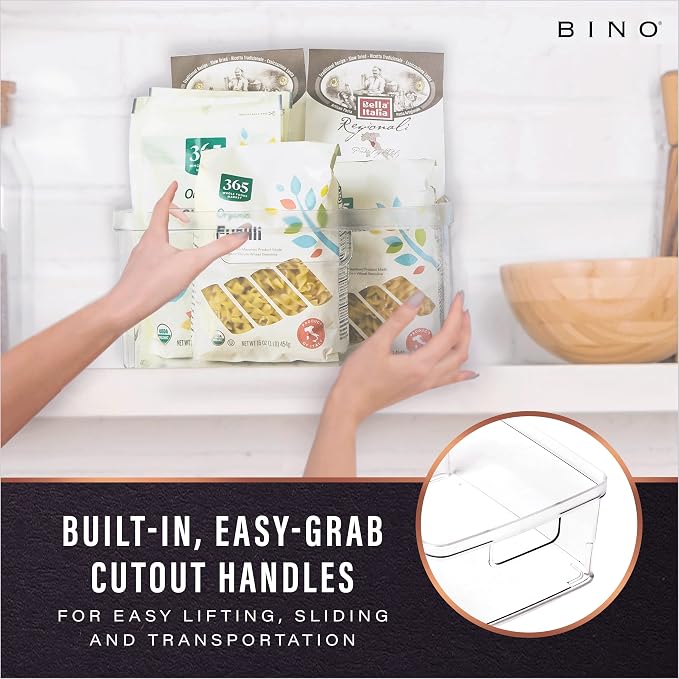 BINO | Plastic Storage Bins, Medium - 6 Pack | THE LUCID COLLECTION | Multi-Use Built-In Handles | BPA-Free | Clear Storage Containers | Fridge Organizer | Pantry & Home Organization