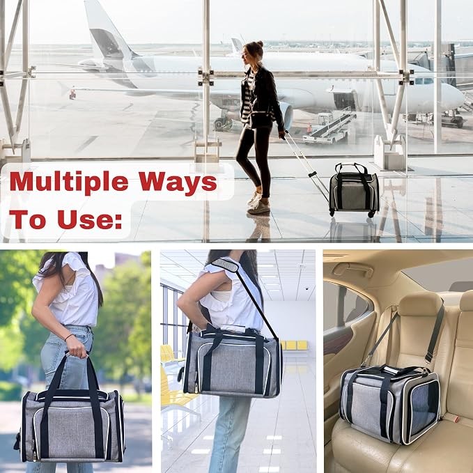 Airline Approved Expandable Premium Pet Carrier on Wheels- Two Sided Rolling Carrier- Designed for Dogs & Cats- Extra Spacious Soft Lined Carrier! (Black) (RL-PET-CARRIER-WHEELS)