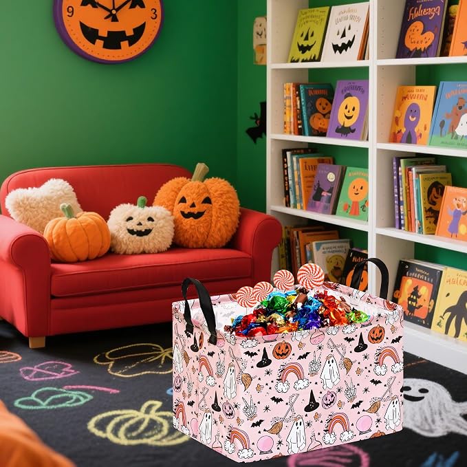 Gost Pattern Halloween Storage Basket Shelf Basket Storage Bin, Nursery Basket Organizer Box for With Handles for Room Deco