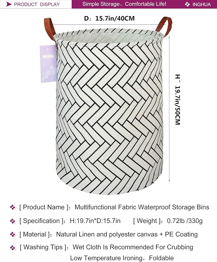 Weave Laundry Hamper Large Canvas Fabric Storage Basket | Organizer Bin Dirty Clothes Collapsible Waterproof for College Dorms, Boys and Girls Bedroom,Bathroom