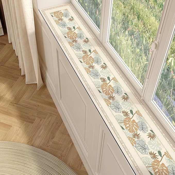 Cut-to-fit Narrow Window Sill Mat,Absorbent Window Sill Cushion Pad Non-Slip Backing,Customizable Decorative Window Sill Protector Cover for Dog Cat Pets(39.3" L x 11.8" W, Flower F)