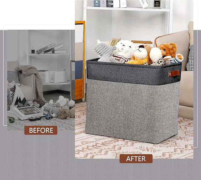 DULLEMELO Extra Large Storage Baskets, Fabric Storage Bins for Organizing Shelves Nursery Toys Books, Closet Baskets and Bins with Handles, Black&Grey, 2-Pack
