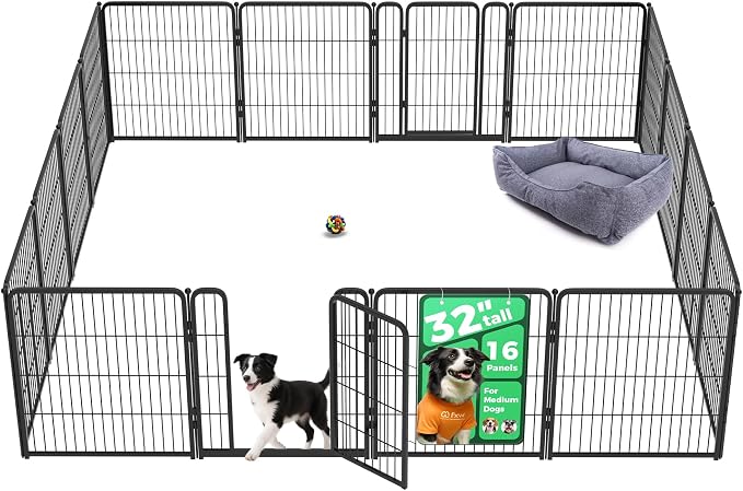 FXW Homeplus Indoor Dog Playpen, 32" H, 16 Panels, for Small & Medium Dogs | Stress-free play, Heavy-duty, Semi-open design, Easy setup, Threshold-free gate, Expandable, Patented