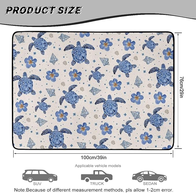 Turtle Print Trunk Mat for Cars, Non Slip Auto Cargo Liner, Dustproof Rear Trunk Mats, Durable Vehicle Interior Accessories, 29" x 39", Easy Clean