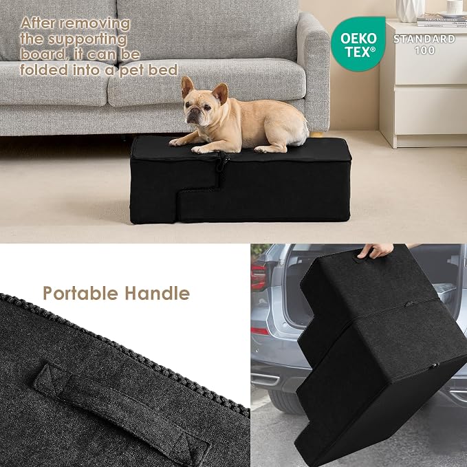 EHEYCIGA Dog Stairs for Bed 18" H, Dog 4-Steps for High Bed, Black | Pet Steps for Small Dogs and Cats, Non-Slip Balanced Pet Ramp Indoor