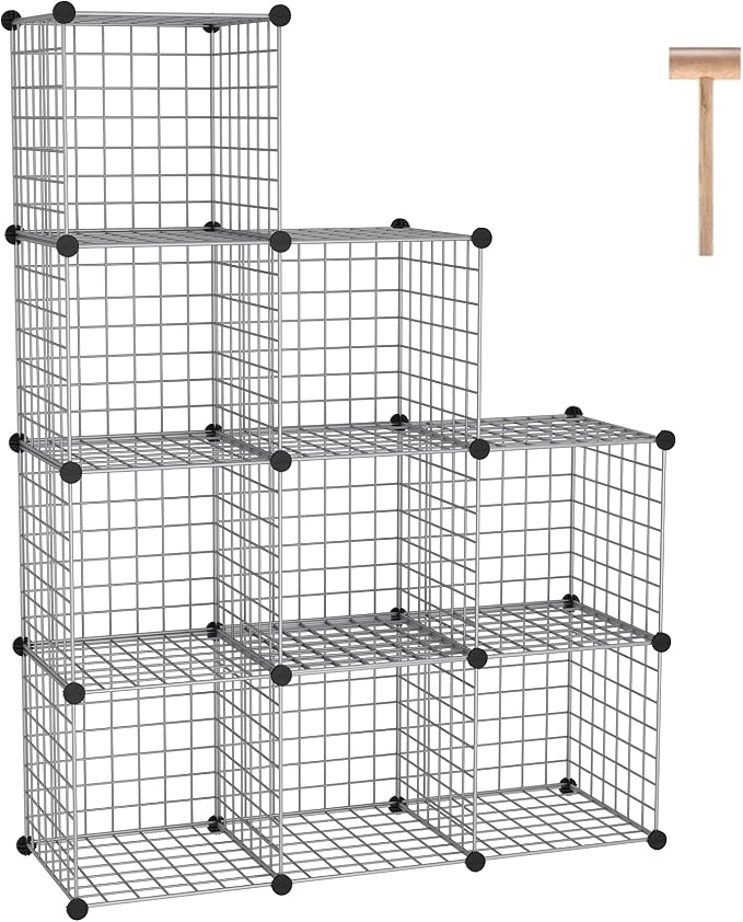 C&AHOME Wire Cube Storage, 9 - Cube Organizer Metal C Grids, Silver Gray | Modular Shelves Units, Closet Organizer, Storage Bins Shelving, Ideal for Home, Office, Living Room